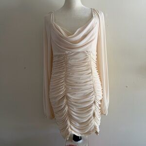 Princess Polly Cream Long Sleeve Ruched Dress